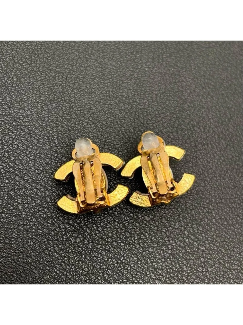 Chanel CC Logo Earrings Clear Gold Icon Coco